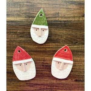 Handmade Santa Ornaments Set of 3 Stoneware Christmas Decor Local KS Artisan